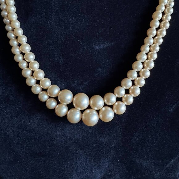 Vtg Sterling 925 Box Clasp Faux Cream Pearl Double-Strand 14" Art Deco Necklace - Picture 8 of 16